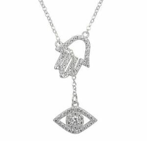 Unwritten Fine Silver Plated Crystal Hamsa Evil Eye Slider Pendant Necklace NWT